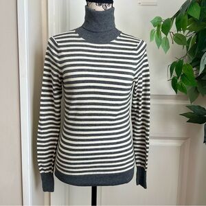 Banana Republic Y2K Silk Cashmere Blend Striped Turtleneck Sweater Gray Sz XS